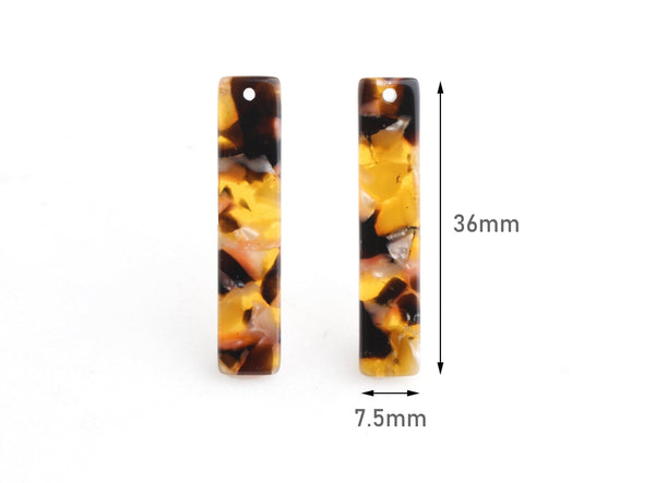 4 Simple Bar Charms in Honey Amber, Dark Tortoise Shell Earring Parts, Acrylic Bar Pendant, Dark Amber Beads, Faux Amber Resin, BAR032-36-OT
