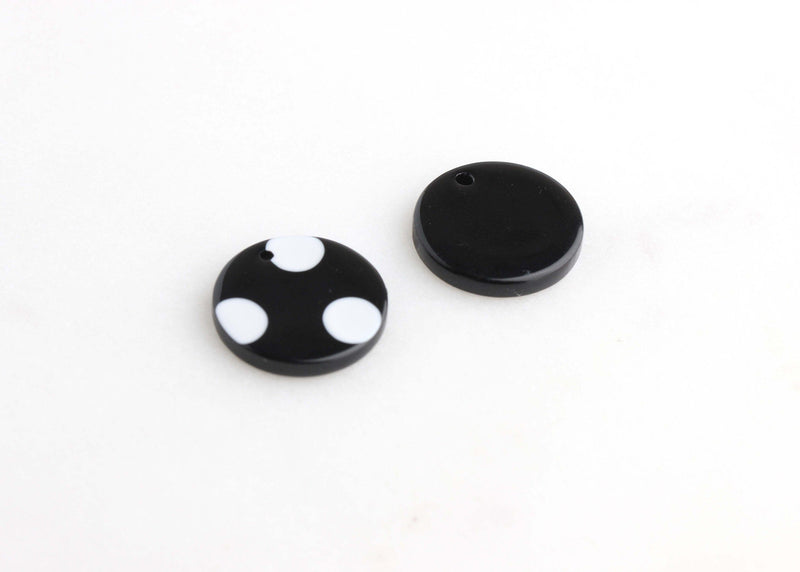 4 Black and White Polka Dot Charms, Acetate Circle Charm, Half Inch Disc Blank 1.5cm, Rockabilly Earrings Tortoise Shell Supply CN071-15-BOT