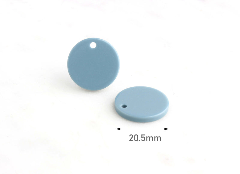 3 Dusty Blue Acrylic Earring Blanks, Medium Circle Drops, 2mm Hole, Small Round Acrylic Discs, Robin's Egg Blue Resin Drops, CN072-20-U01