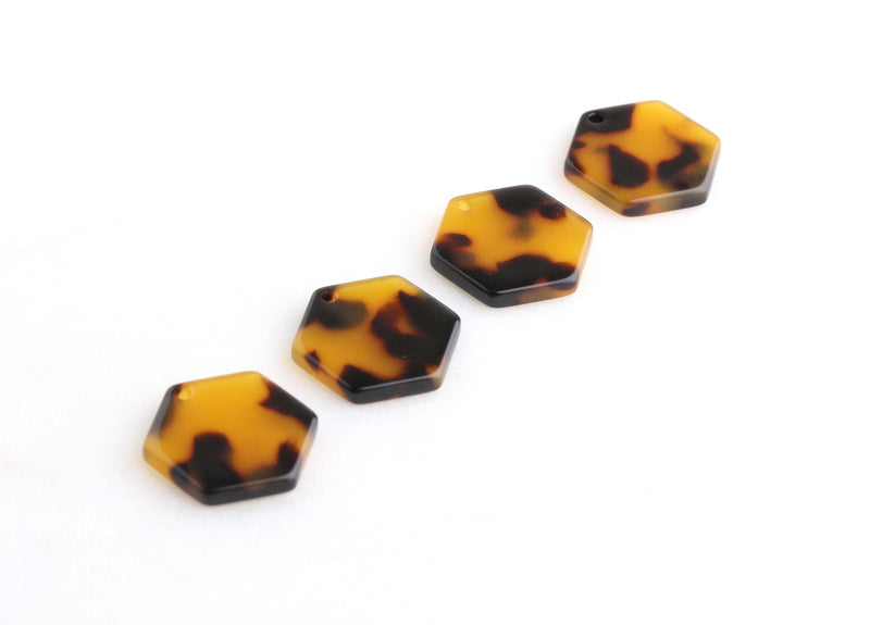 4 Mini Hexagon Blanks, Little Hexagon Pendant, Honeycomb Charm, Small Hexagon Charms, Terrazzo Beads, Classic Tortoise Shell, DX024-17-TT