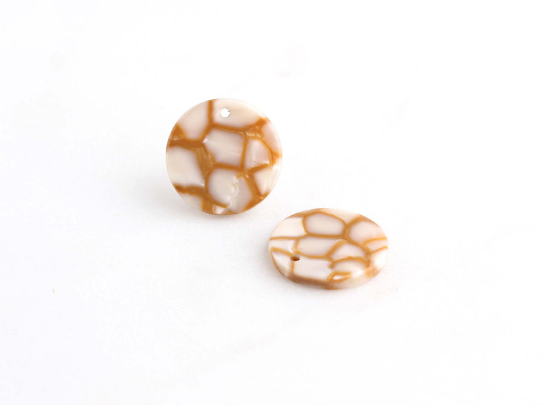 4 Dragon Scale Beads, White Gold Marble Charms, Gold Tortoise Supply, Flat Round Disc Charms 15mm, Cracked Marble Gold Veins, CN073-15-W01