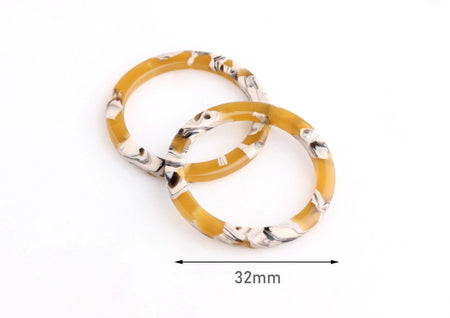 2 Round Tortoise Shell Circles 32mm, Yellow Plastic Rings, Open Back Bezel, Yellow Acetate Acrylic Links, Open Circle Loops, RG053-32-YWB