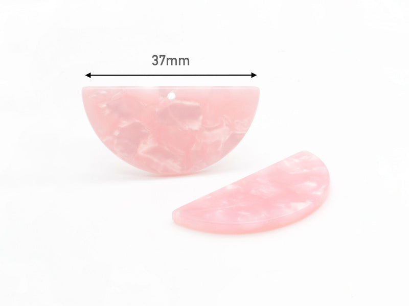 2 Pink Acetate Charms, Pearlescent Pink Resin Half Circle, Queen Conch, Soft Light Pink Earrings, Acetate Acrylic Half Moon, CN097-37-PK01