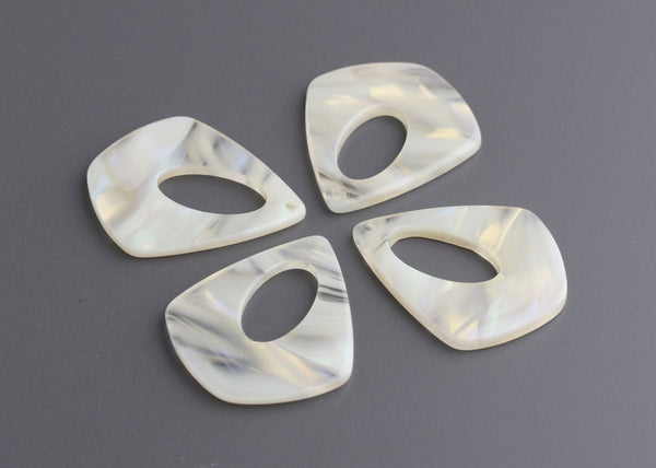 4 Cream Teardrop Charms, Flat Teardrop Earring Components, Blue Flash Jewelry, Acetate Pendant, Bridesmaid Jewelry Findings, TD025-34-W02