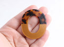 2 Large Flat Rings in Brown Tortoise Shell, Flat Oval Charms, Brown Cellulose Acetate Rings, Brown Golden Beads, Oval Hoops, VG031-50-2TTB