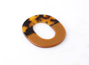 2 Large Flat Rings in Brown Tortoise Shell, Flat Oval Charms, Brown Cellulose Acetate Rings, Brown Golden Beads, Oval Hoops, VG031-50-2TTB