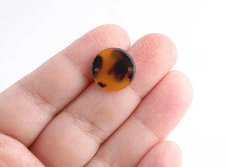 4 Small Circle Connectors with Two Holes, Faux Tortoise Shell, Cellulose Acetate, 15mm