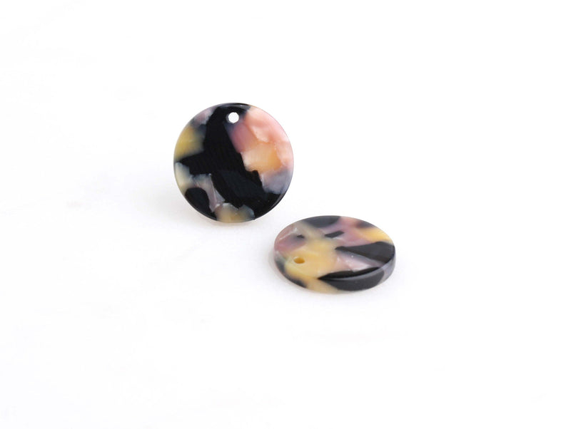 4 Dark Marble Acetate Circle Charms, Black Acrylic Earring Blanks, Dusty Pink Beads, Black Yellow Pink Tortoise Shell Circles, CN076-15-BK02