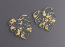 2 Clear Resin Leaf Charms, Gold Flakes Acrylic, Clear Monstera Leaf Charms, Gold Flecks, Botanical Beads, Transparent Acrylic, FW017-39-CGF