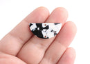 2 Half Circle Links with Two Holes, Black and White Marble, Cellulose Acetate, 29 x 13.75mm
