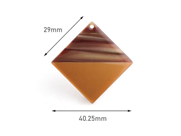 2 Brown Tortoise Shell Square Pendants, Zebra Stripe, Two Tone Acetate, Laser Cut Acrylic Square, Chunky Jewelry Supply, DX048-40-2BRB