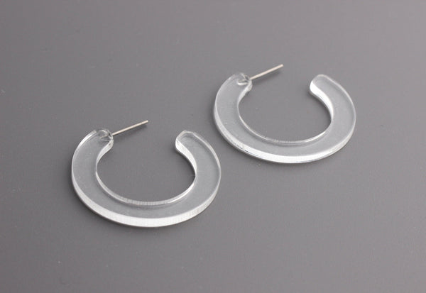 Clear Acrylic Hoop Findings, 1 Pair, Small Clear Lucite Hoop Earrings, Transparent Acrylic Hoops, Plastic Hoop Earring Supply, EAR046-30-CLR