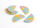 2 Half Moon Pendants in Blue Pink Yellow, Acetate Findings, Acrylic Earring Blanks, Resin Half Circle, Tortoise Shell Supply, CN102-37-UPY2