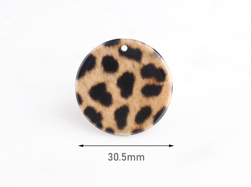 4 Brown Leopard Print Charms, Thin Flat Disc, Animal Print, Monogram Blank, Printed Acrylic Earring Blank, Smooth Flat Circle, CN104-30-LP01