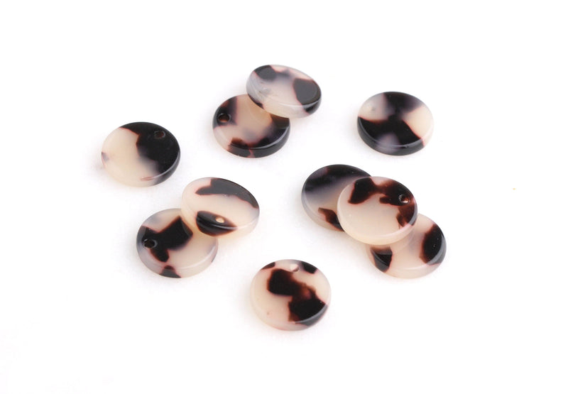 4 Tortoise Shell Earring Charms, Small Circle Drops, Monogram Disc Blanks 12mm Circle Beads, Resin Circle Charms, Token Beads, CN105-12-WT