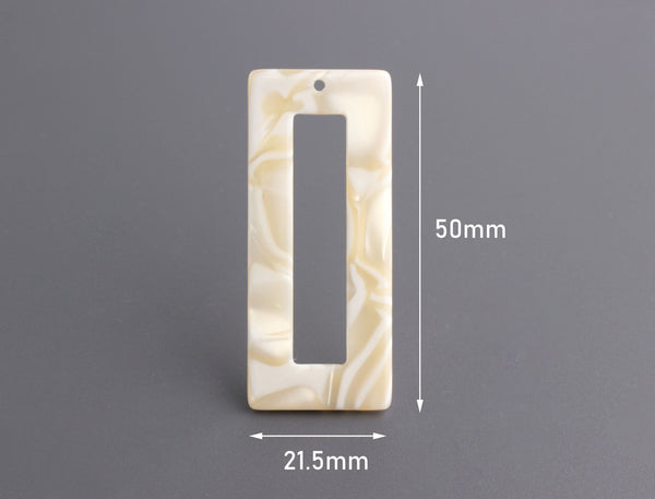 2 Creamy White Acetate Charms, Large Rectangle Charm, Rectangle Frame, Off-White Lucite Beads, Ivory Tortoise Shell Supply, DX050-50-W05
