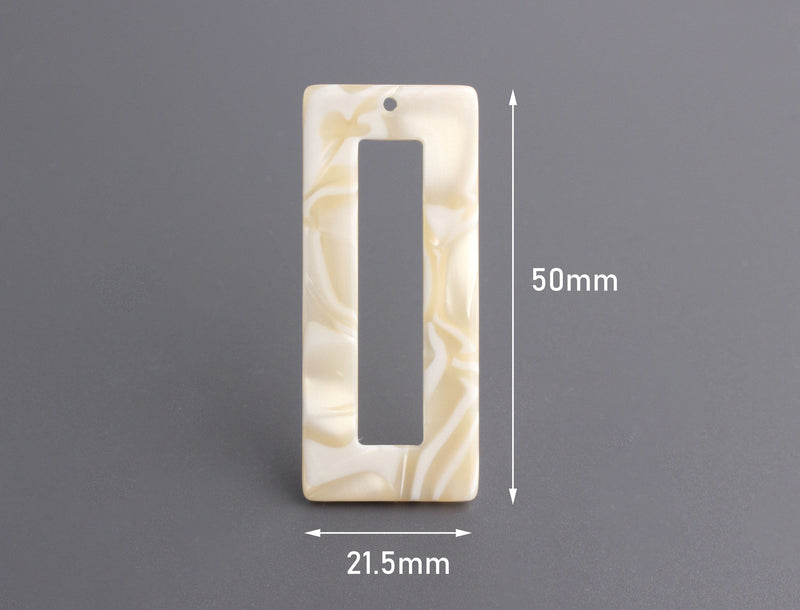 2 Creamy White Acetate Charms, Large Rectangle Charm, Rectangle Frame, Off-White Lucite Beads, Ivory Tortoise Shell Supply, DX050-50-W05