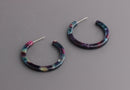 Green Purple Hoop Earring Findings, 1 Pair, Galaxy Hoops, Small Thin Hoops, Small Acetate Hoop Earrings, Tortoiseshell Hoops, EAR054-30-GXY