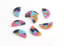4 Small Half Circle Links in Blue Pink Yellow, Half Moon Necklace Blanks, Blue Half Circle Blanks, Acrylic Tortoise Shell Links, CN109-20-UPY