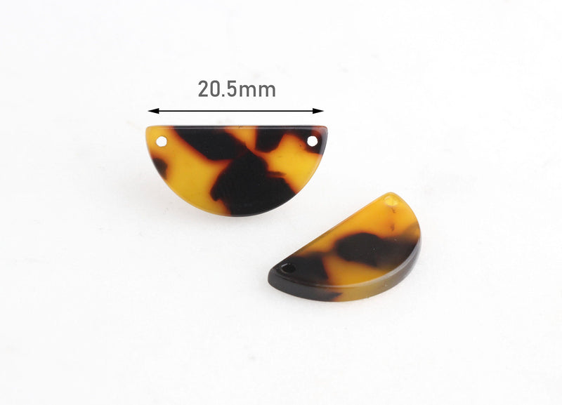 4 Tiny Half Moon Connectors in Tortoise Shell, Two Holes, Great for Necklace Links, 20.5 x 10mm