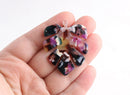2 Big Monstera Leaf Pendants, Rainbow Tortoise Shell Earrings Acetate Leaf Charms, Ivy Leaf, Multicolor Tortoise Findings, FW013-43-KMC
