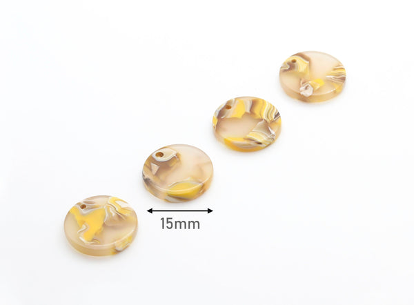 4 Yellow Tortoise Shell Charms, Beeswax Beads, Transparent Yellow Beads, Small Circle Coins, Necklace Blanks, Acrylic Circles, CN110-15-YW01