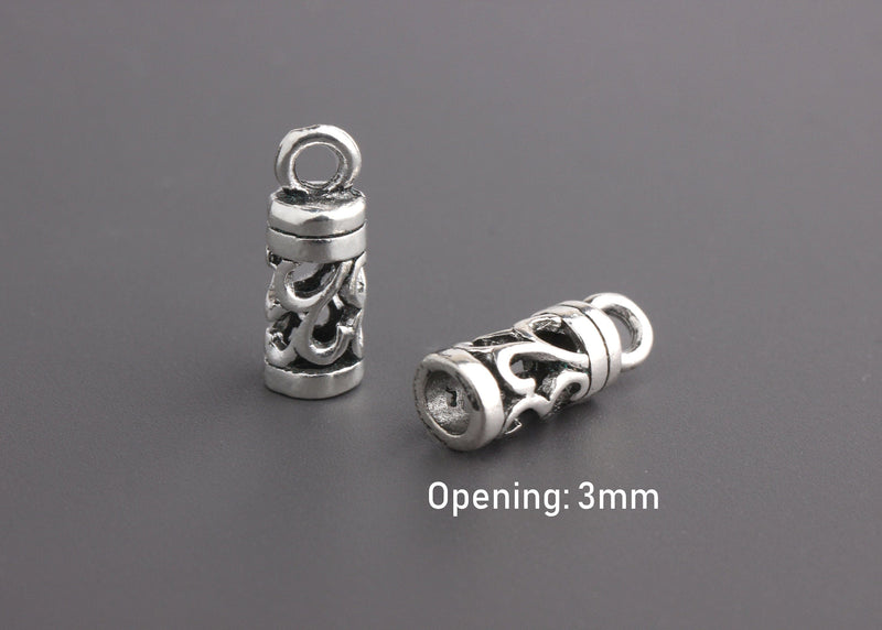 10pcs Leather Cord Ends with Swirls, Antique Silver 3mm Cord End Tibetan Silver, Metal Glue-In End Cap, End Tips with Loop, END001-17-MSP