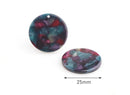 4 Thick Round Discs in Galaxy Marble in Purple and Green, Acetate Plastic, 25mm