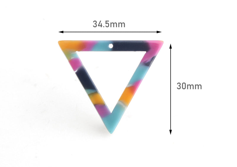 2 Open Triangle Links, Blue Pink Yellow Acetate Earring Parts, Colorful Tortoise Shell Charms, Thin Acrylic Triangle Pendant, TR021-35-UPY
