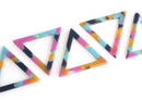 2 Open Triangle Links, Blue Pink Yellow Acetate Earring Parts, Colorful Tortoise Shell Charms, Thin Acrylic Triangle Pendant, TR021-35-UPY