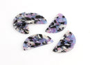 2 Large Half Moon Pendants, Ultraviolet Purple Tortoise Shell, Cellulose Acetate, 37 x 18mm