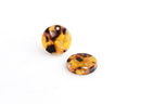 4 Small Coin Charms, Gold Tortoise Shell, 15mm Discs, Faux Amber Slices, Iridescent Beads, Shiny Orange Bead, Cognac Amber Resin CN081-15-OT