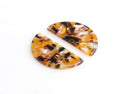 2 Half Circle Blanks in Honey Amber Tortoise Shell, Faux Resin with Inclusions, Cellulose Acetate, 37 x 18mm