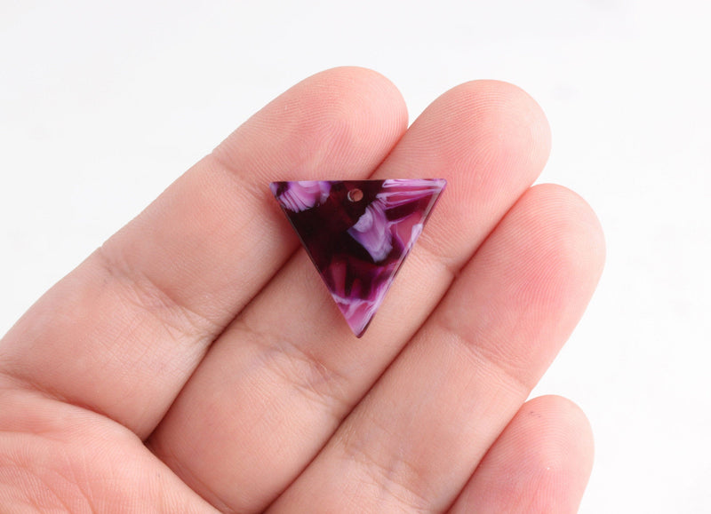 4 Transparent Purple Triangles, Big Triangle Charm, Inverted Triangle, Dark Purple Earring Parts, Purple Tortoise Shell Beads, TR017-21-PL01