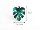 2 Palm Frond Leaf Charms, Vintage Green Tortoise Shell, Montsera Plant, Cellulose Acetate, 30 x 24.25mm