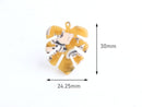 2 Monstera Leaf Dangles, Sunflower Yellow Tortoise, Cellulose Acetate, 30 x 24.25mm