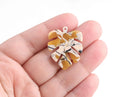 2 Monstera Leaf Dangles, Sunflower Yellow Tortoise, Cellulose Acetate, 30 x 24.25mm