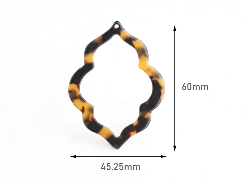 2 Moroccan Arabesque Charms, Tortoise Shell, Cellulose Acetate, 60 x 45.25mm