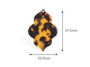 2 Moroccan Quatrefoil Pendants in Tortoise Shell, Arabesque Shape, Cellulose Acetate, 47 x 33.5mm