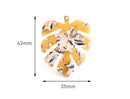 2 Large Monstera Leaf Pendants, Sunflower Yellow Tortoise Shell, Cellulose Acetate, 43 x 35mm