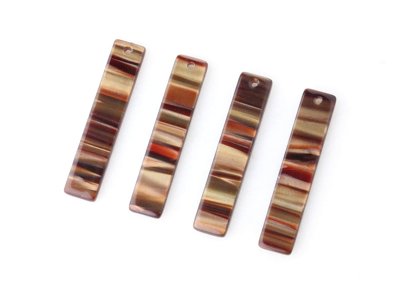 4 Bar Earring Charms with Golden Brown Stripes, Iridescent, Acetate, 36 x 7.5mm
