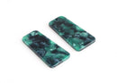 2 Flat Rectangle Charms, Trapezoid Shape, Dark Green Tortoise Shell, Cellulose Acetate, 37 x 19mm