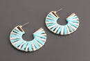 White and Mint Green Earring Components, 1 Pair, Gold Wide Hoop Earring Parts, Wholesale Hoops, Rafia Earrings, Braided Earrings, EAR055-47