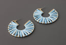 Blue Raffia Earring Parts, 1 Pair, Gold Wire Frame Earrings, Woven Hoops, Wicker Earrings, Wide Hoop Earring Supply, 2 Inch Hoops, EAR056-47