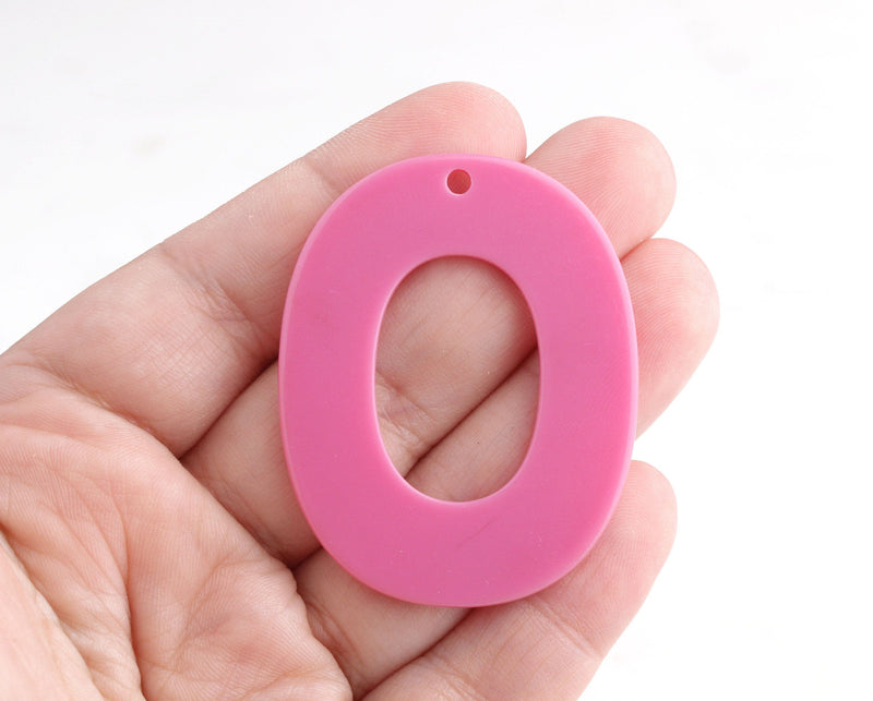 2 Hot Pink Oval Ring Pendants, 2mm Hole, Great for Earring Charms, Laser Cut Acrylic, 49.5 x 39mm