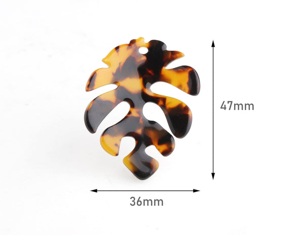 2 Oak Leaf Charms, Resin Tortoise Shell Leaf Pendant, Leaf Skeleton, Leopard Print Beads, Acrylic Laser Cut Leaf Outline, FW026-47-TT