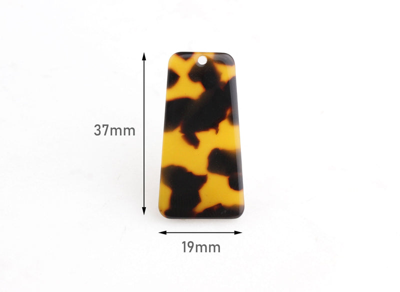 2 Trapezoid Charms in Tortoiseshell, Great for Puse Zipper Pull Charms, Cellulose Acetate, 37 x 19mm