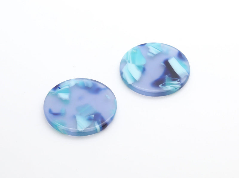 4 Translucent Blue Tortoise Shell Beads, Plastic Circle Blank, Flat Disc Bead, 1 Inch Discs, Flat Circle Charm, Keychain Blanks, CN114-25-U03