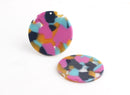 4 Tortoise Shell Pendants in Blue Pink Yellow, 1.5" Circle Tortoise, 35mm Blank Earring Discs DIY, Cellulose Acetate Pendant, CN092-35-UPY