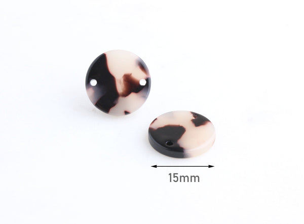 4 Small Acrylic Circles with Holes, Round Flat Discs, 15mm Flat Circle Link, Blonde Tortoise Shell Earrings, Connector Bead, CN093-15-WT